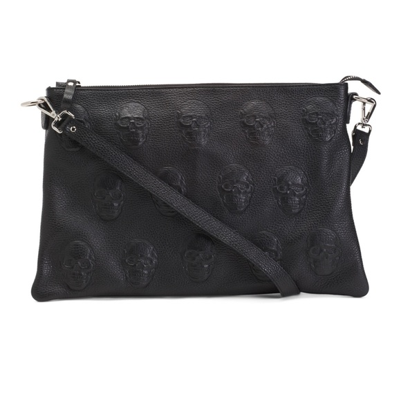 IO PELLE NWT Made In Italy Leather Skull Embossed Pouch Bag Crossbody Purse - Picture 12 of 12